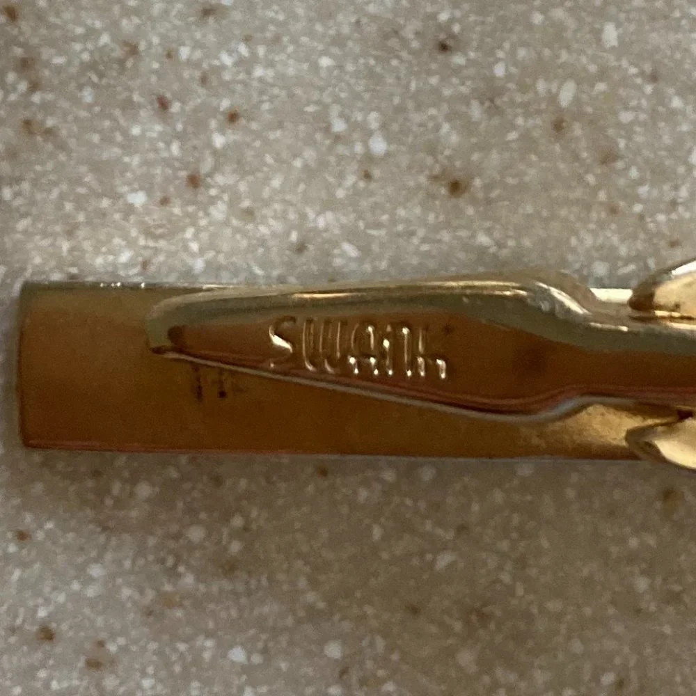 Cufflinks and Tie Clip Set Etched Gold Tone Vintage by Swank